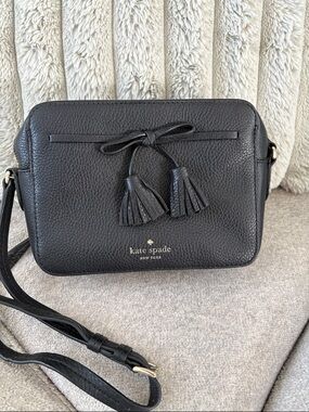 kate spade Black Pebbled Leather Tassel Crossbody